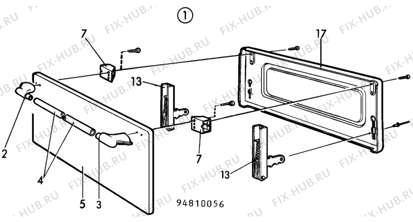 Взрыв-схема комплектующей Zanussi ZK54B - Схема узла H10 Oven Door bi (small)